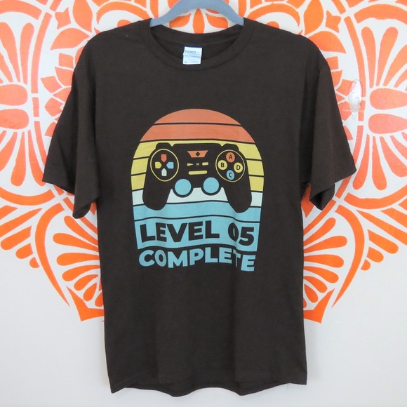 Port and Company Tops - Retro Style Video Game Controller Brown T-Shirt M